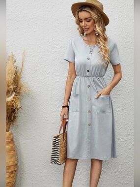 Emery Rose Gray Short Sleeve Midi Dress Small